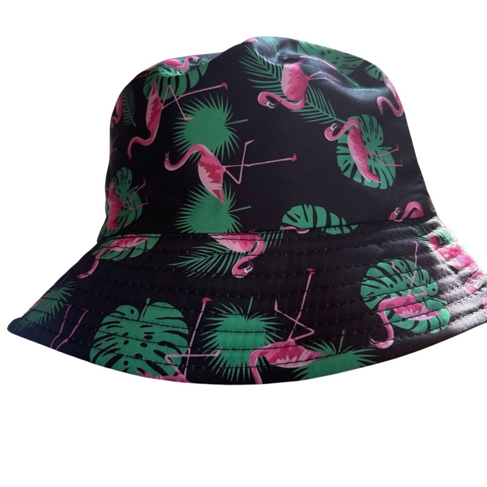 Black‎ Pink Flamingo Tropical Leaf Bucket Hat Women's Summer Vacation Fun